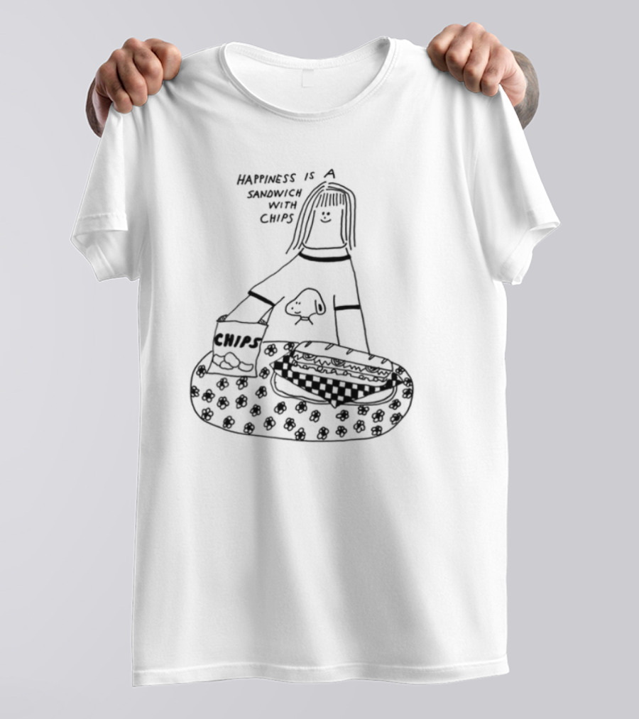 Happiness Is A Sandwich With Chips Fun Skull Character T-Shirt