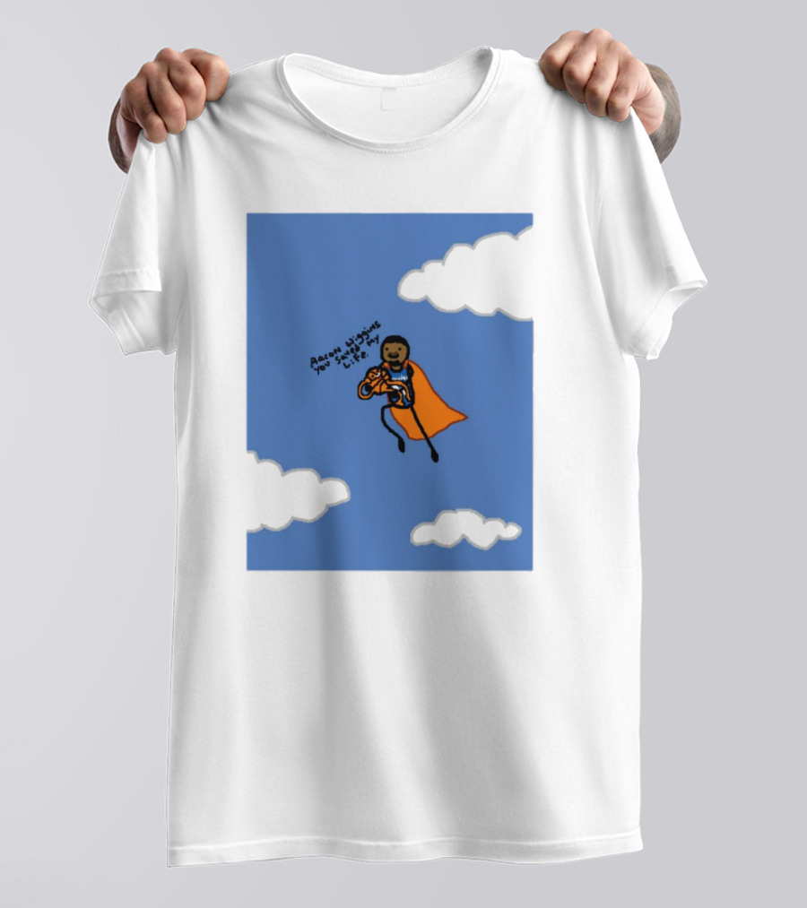 Aaron Wiggins You Saved My Life Superhero Drawing Floating In Clouds T-Shirt