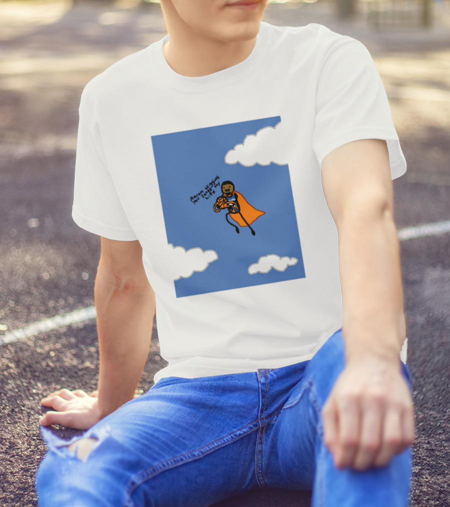 Aaron Wiggins You Saved My Life Superhero Drawing Floating In Clouds T-Shirt