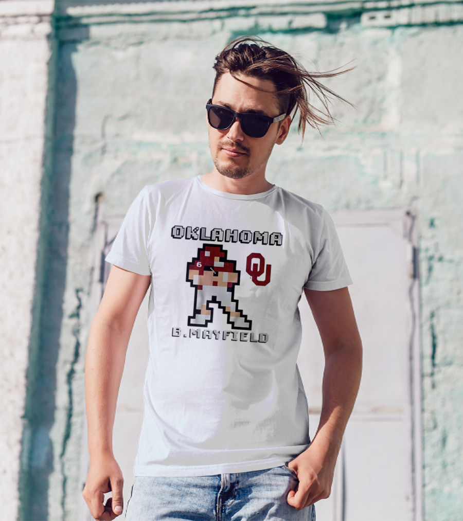 Oklahoma Sooners B. Mayfield Retro Pixel Football T-Shirt