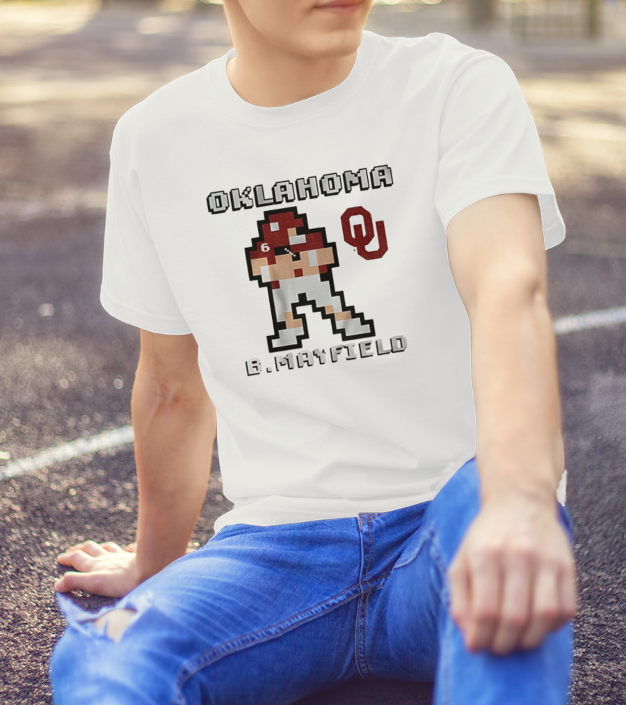 Oklahoma Sooners B. Mayfield Retro Pixel Football T-Shirt