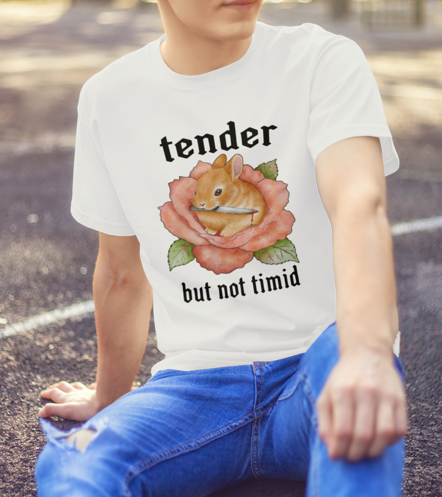 Bunny Tender But Not Timid Cute Rabbit With Knife In Rose T-Shirt