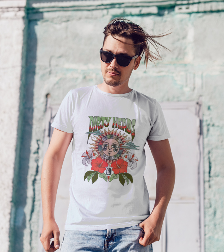 Dirty Heads Cali Sun Orange Sunflower And Hibiscus Design T-Shirt