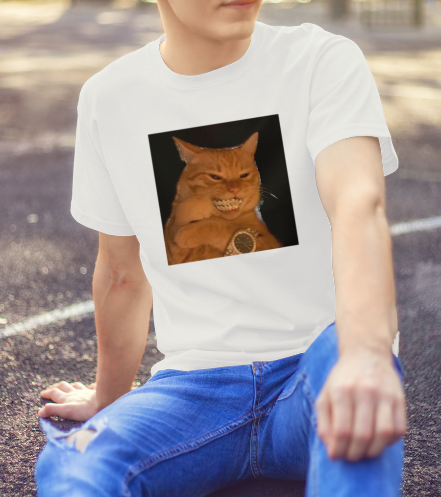 Cat Morgan Freebands Iced Out Gangsta Cat With Diamond Grill And Bling T-Shirt