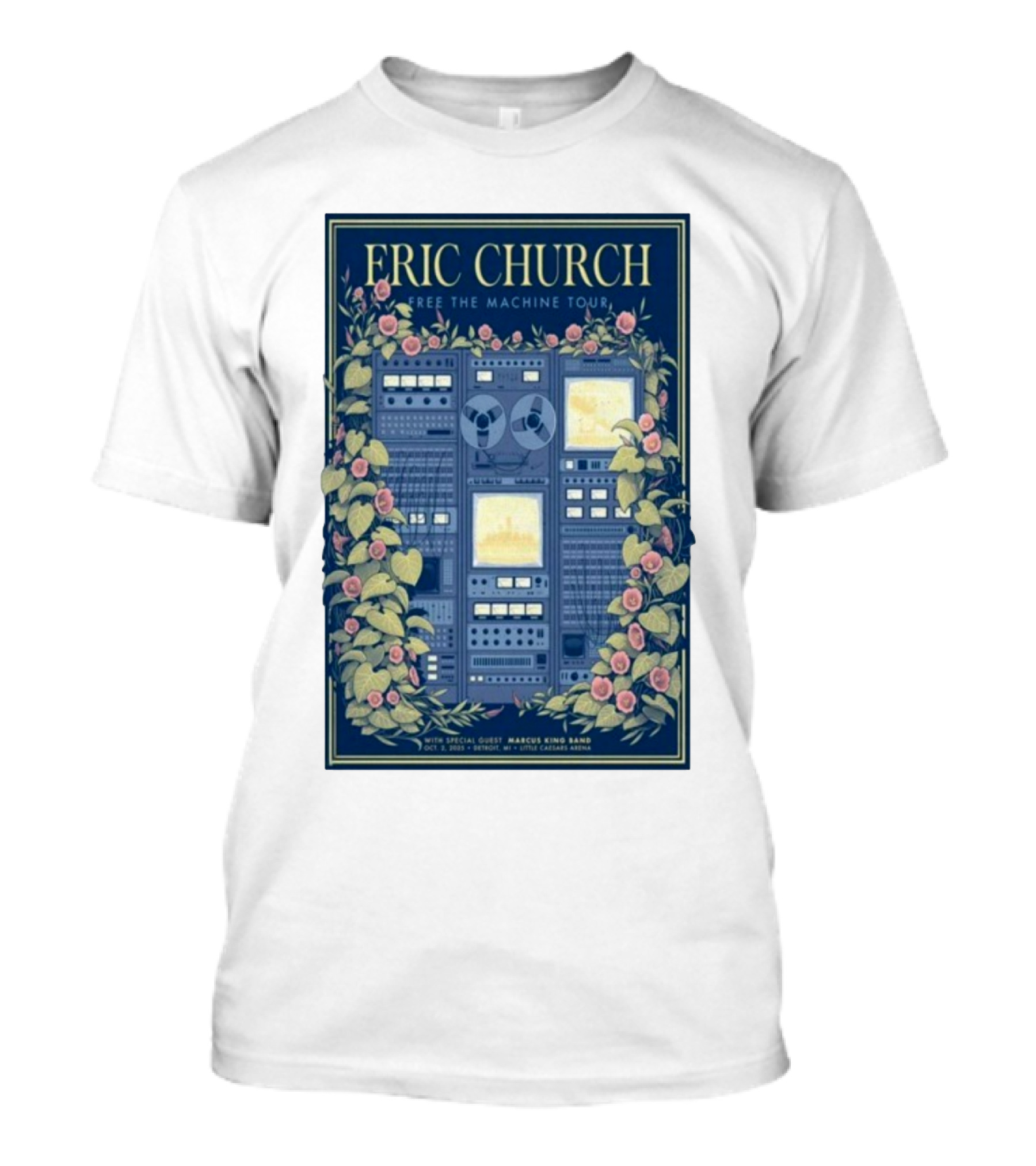 Eric Church Free The Machine Tour 2025 Marcus King Band Little Caesars Arena Detroit T-Shirt