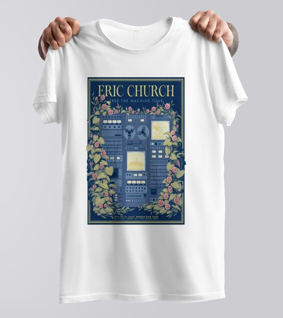 Eric Church Free The Machine Tour 2025 Marcus King Band Little Caesars Arena Detroit T-Shirt