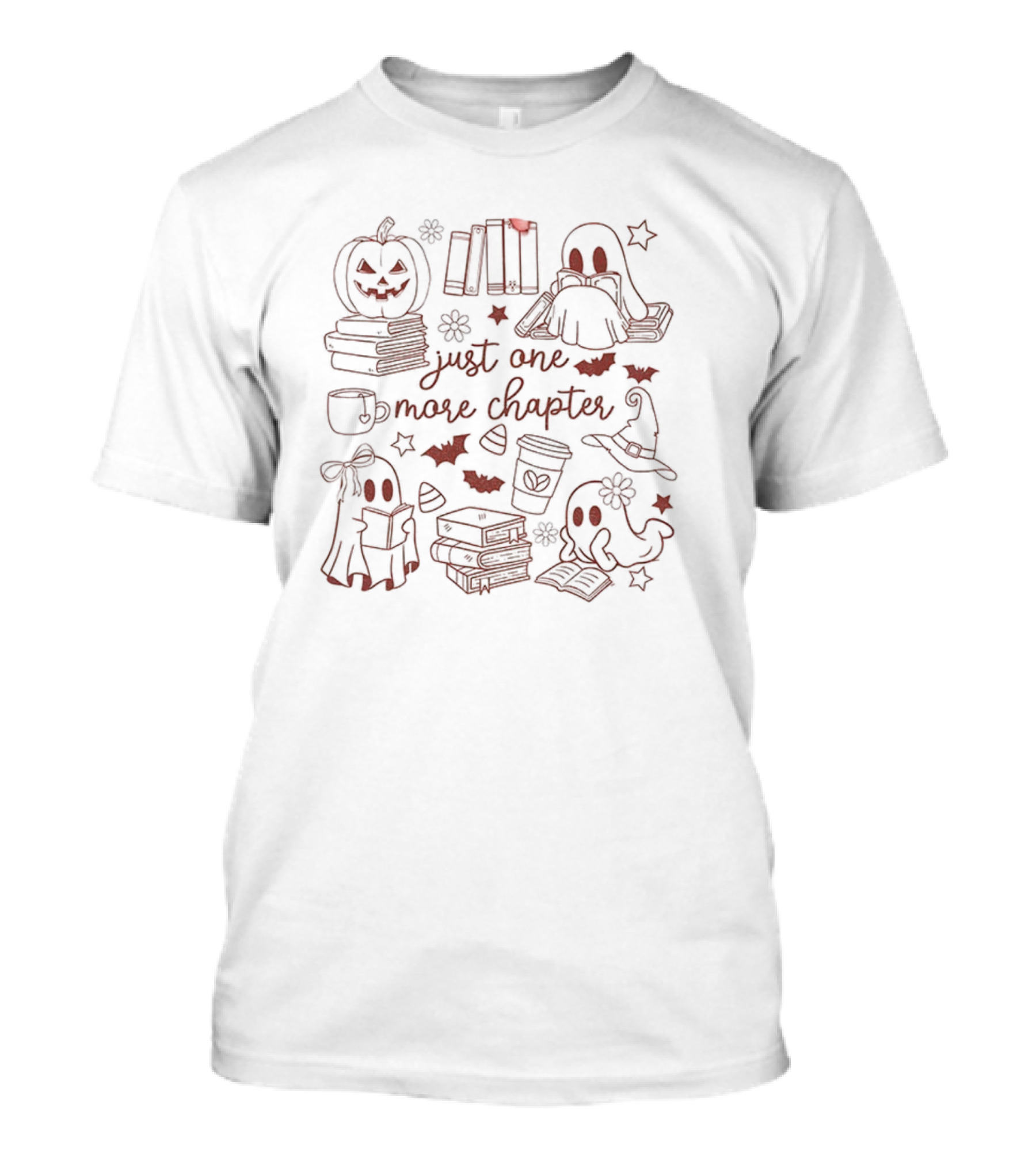 Ghost Pumpkin Just One More Chapter Halloween 2025 Book Lover Spooky Vibe T-Shirt