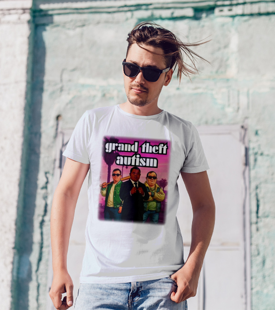 Grand Theft Autism Characters In Iconic Urban Setting T-Shirt