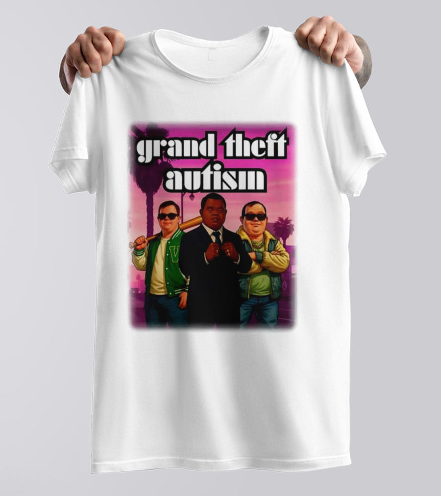 Grand Theft Autism Characters In Iconic Urban Setting T-Shirt