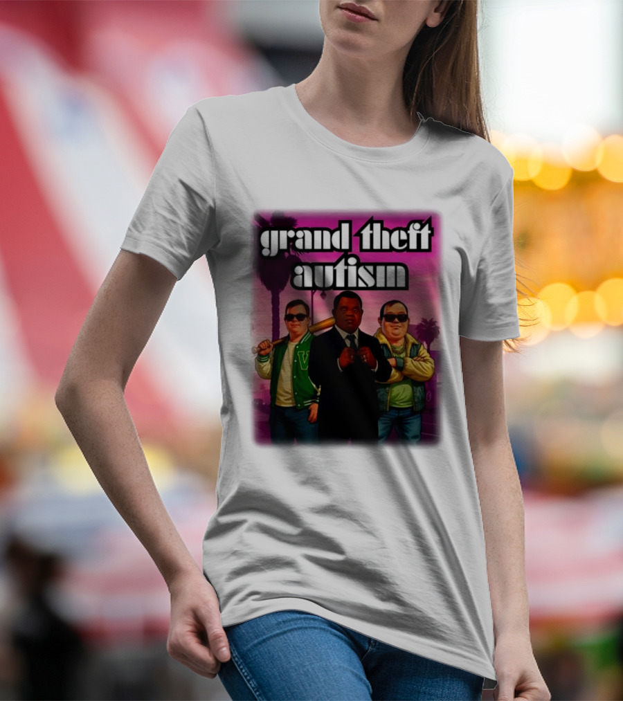 Grand Theft Autism Characters In Iconic Urban Setting T-Shirt