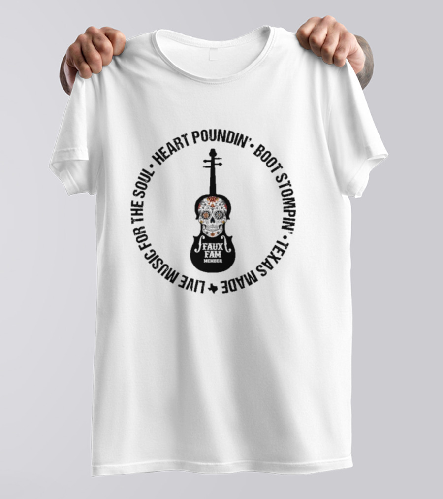 Kin Faux Heart Poundin Boot Stompin Guitar Pick Design T-Shirt