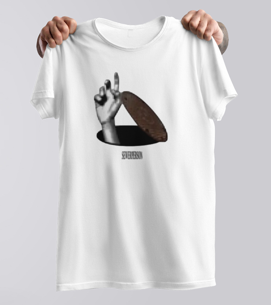 Severperson Low Res Sewer Manhole Lid And Hand Gesture T-Shirt