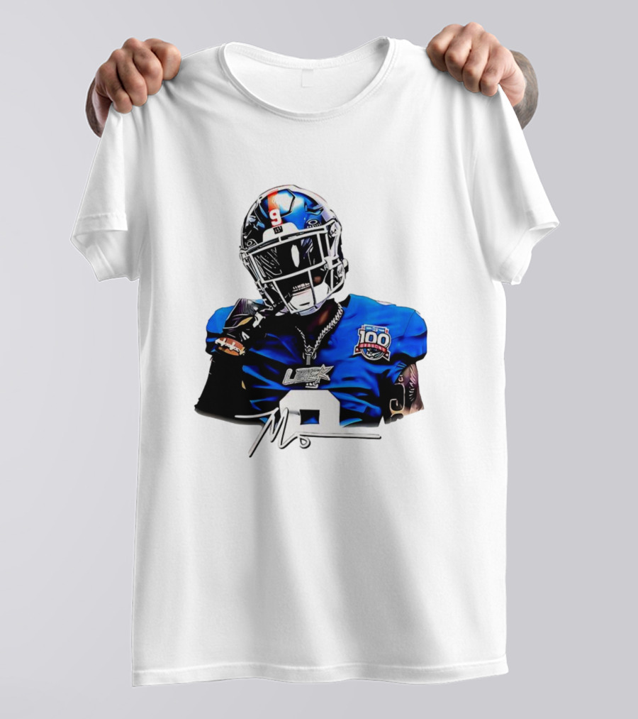 Malik Nabers New York Giants Football Rookie Signature 100th Season LSHOF T-Shirt