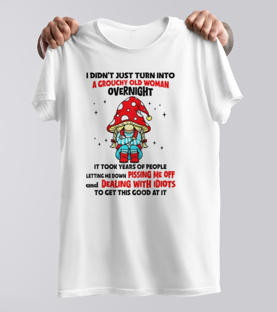 Grouchy Old Woman Funny Gnome Dealing With Idiots T-Shirt