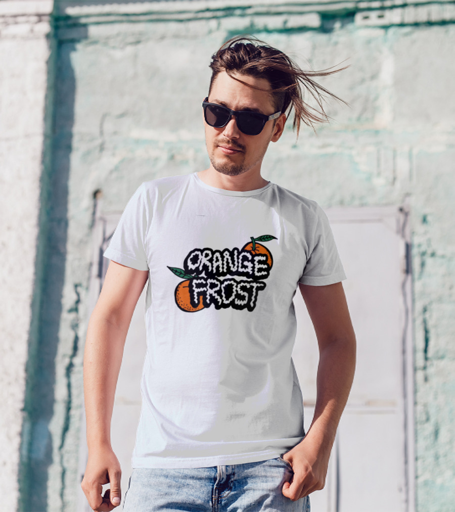 Orange Frost Citrus Design With Green Leaf Elements T-Shirt