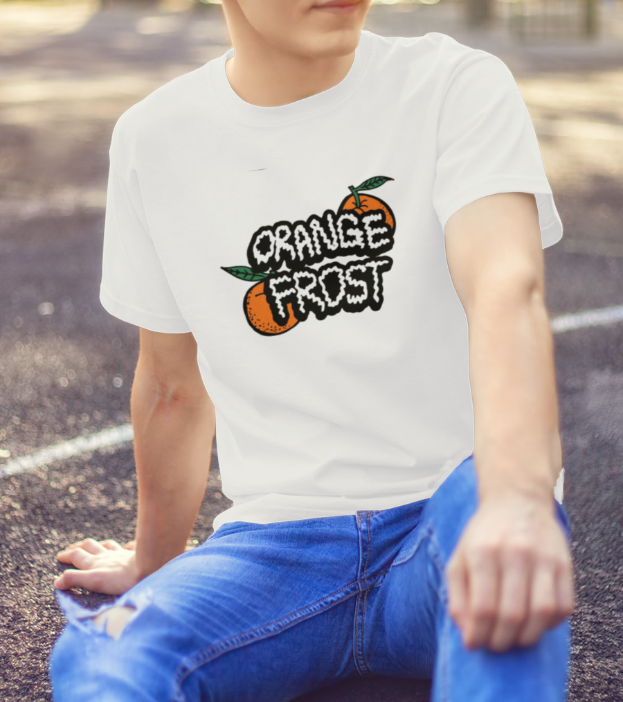 Orange Frost Citrus Design With Green Leaf Elements T-Shirt