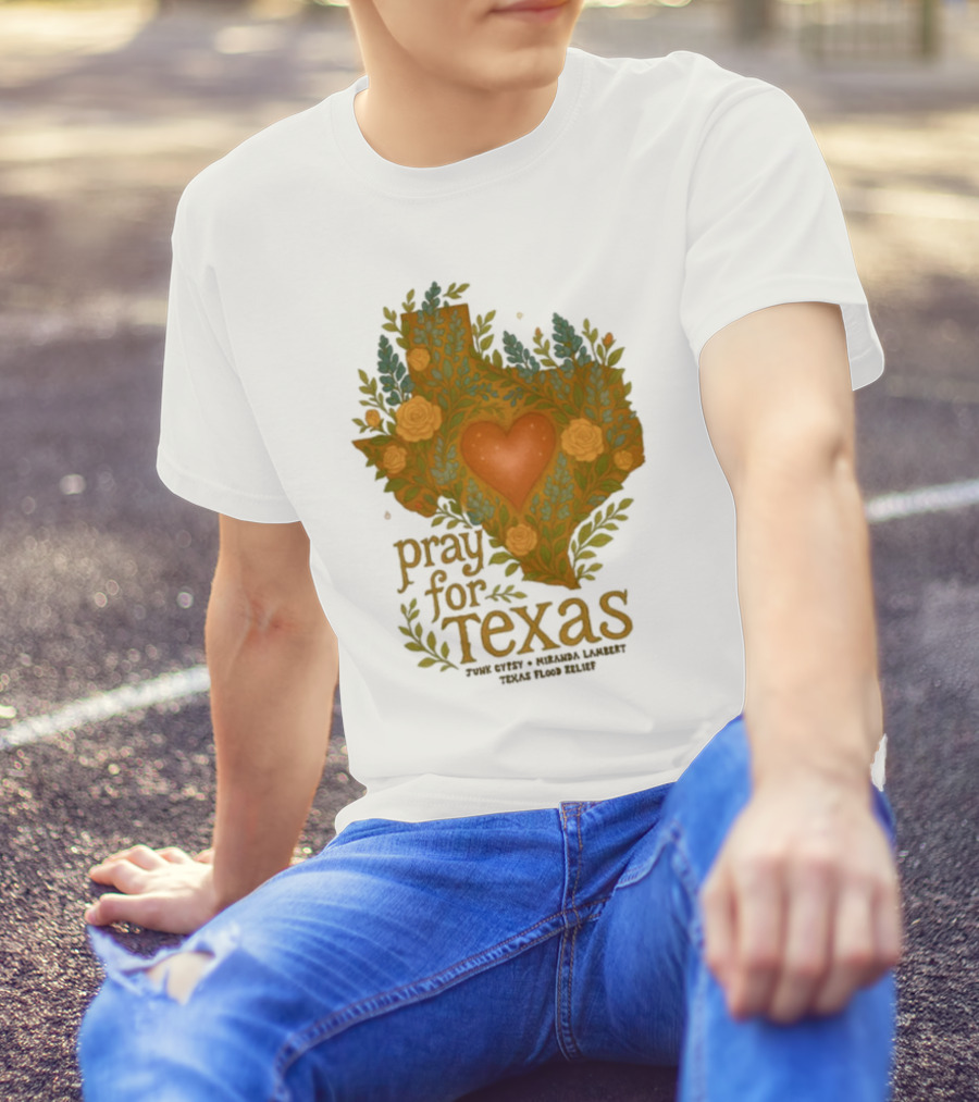 Pray For Texas Flood Relief Heart And Floral Pattern T-Shirt