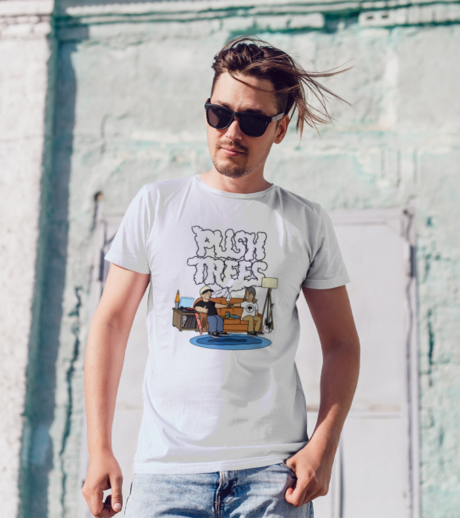 Push Trees Smoking Vibes Puff Puff Pass Couch Session Retro Lamp Lava Skate Record Guitar T-Shirt