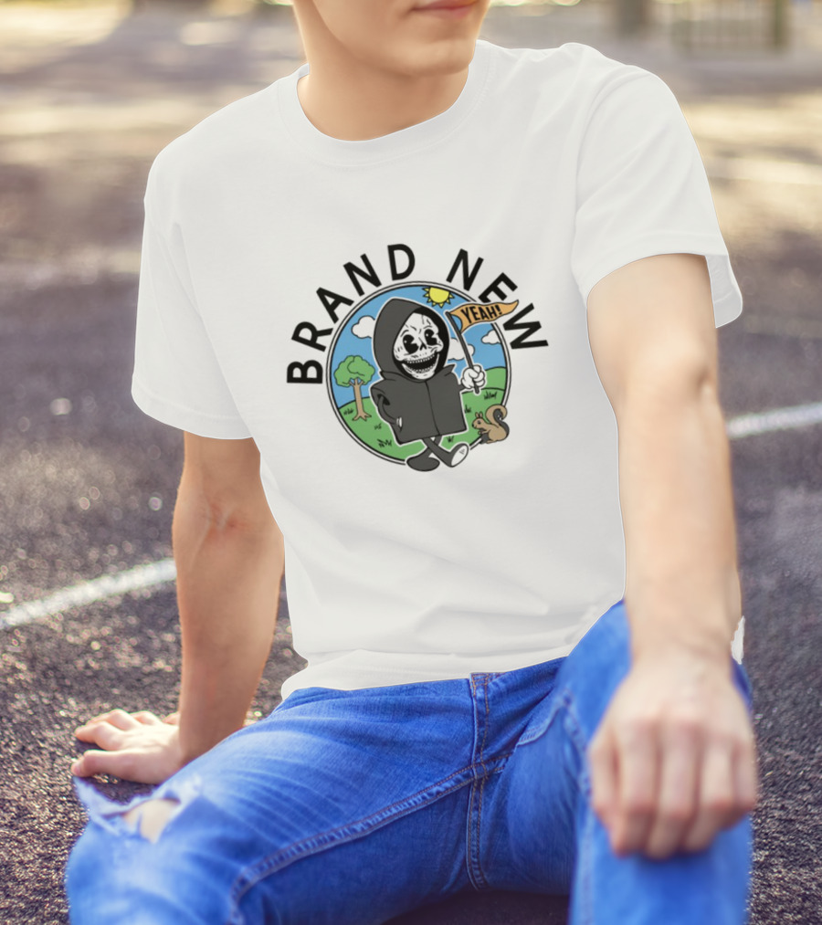 Skullboy Kids Character With Yeah Flag And Squirrel In Sunny Park T-Shirt