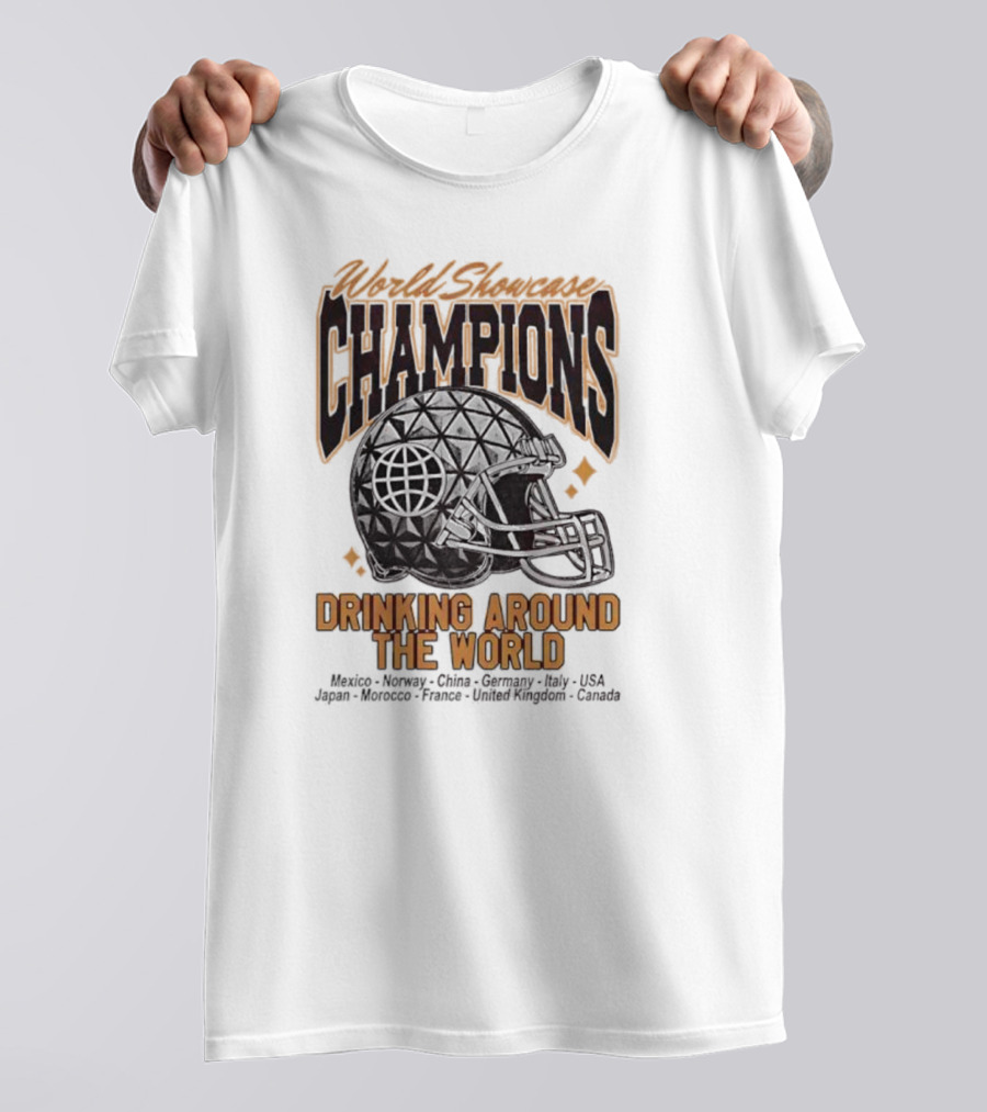 World Showcase Champions Drinking Around The World Helmet USA Canada Spaceship Earth T-Shirt