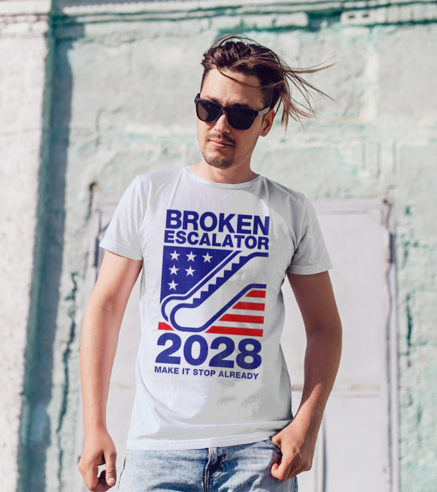 Broken Escalator 2028 Make It Stop Already American Flag Stars Stripes T-Shirt