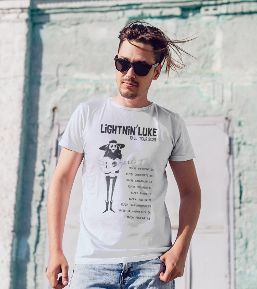 Lightnin’ Luke Fall Tour 2025 With Dates In Pendleton Charlotte Savannah Orlando Tampa Austin San Antonio Oklahoma City Phoenix T-Shirt