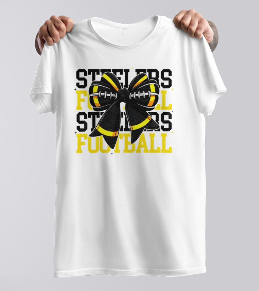 Pittsburgh Steelers Football Coquette Mom Bow Game Day T-Shirt