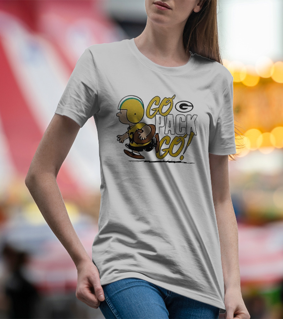 Green Bay Packers Peanuts Snoopy Go Pack Go Winter Cartoon Football T-Shirt