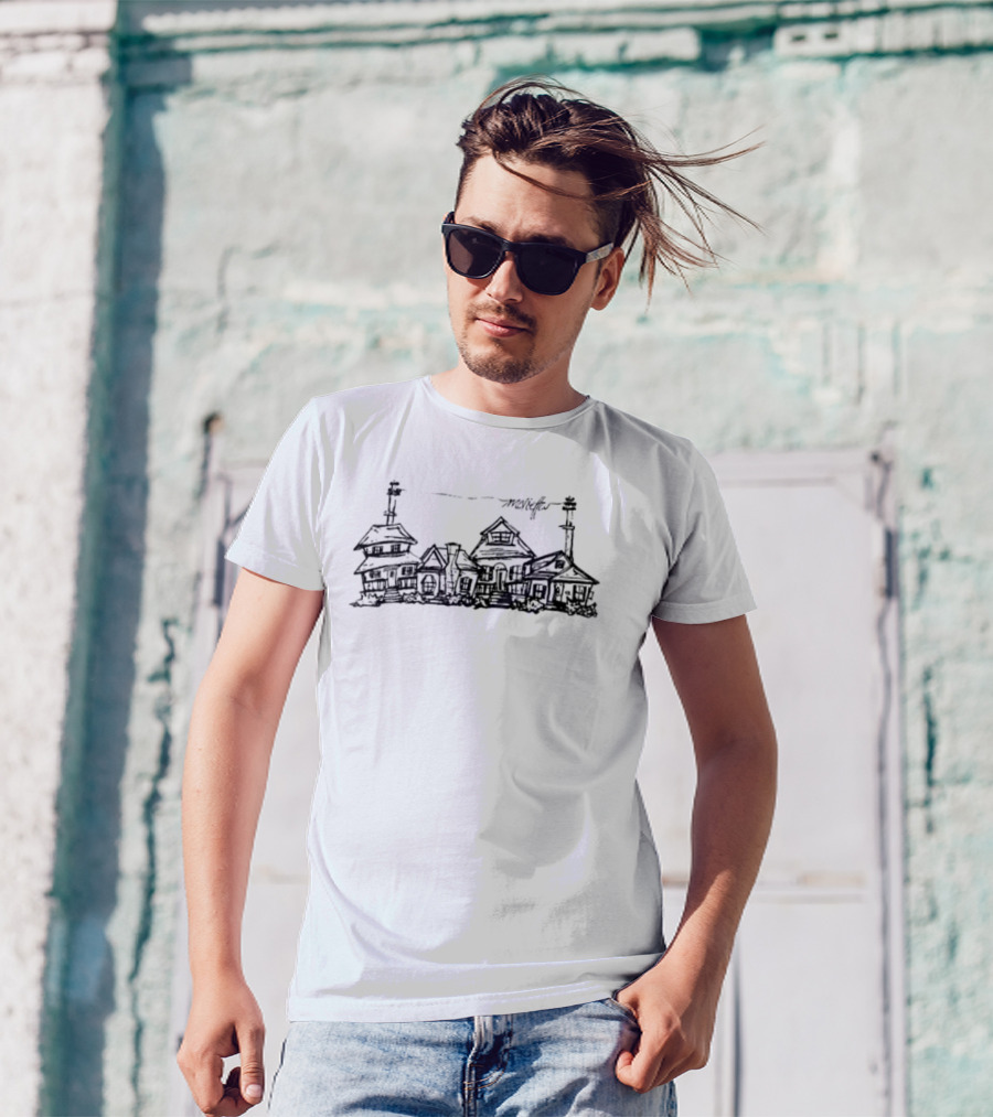 Marietta Powerlines Skyline Drawing With Power Pole And Birds T-Shirt