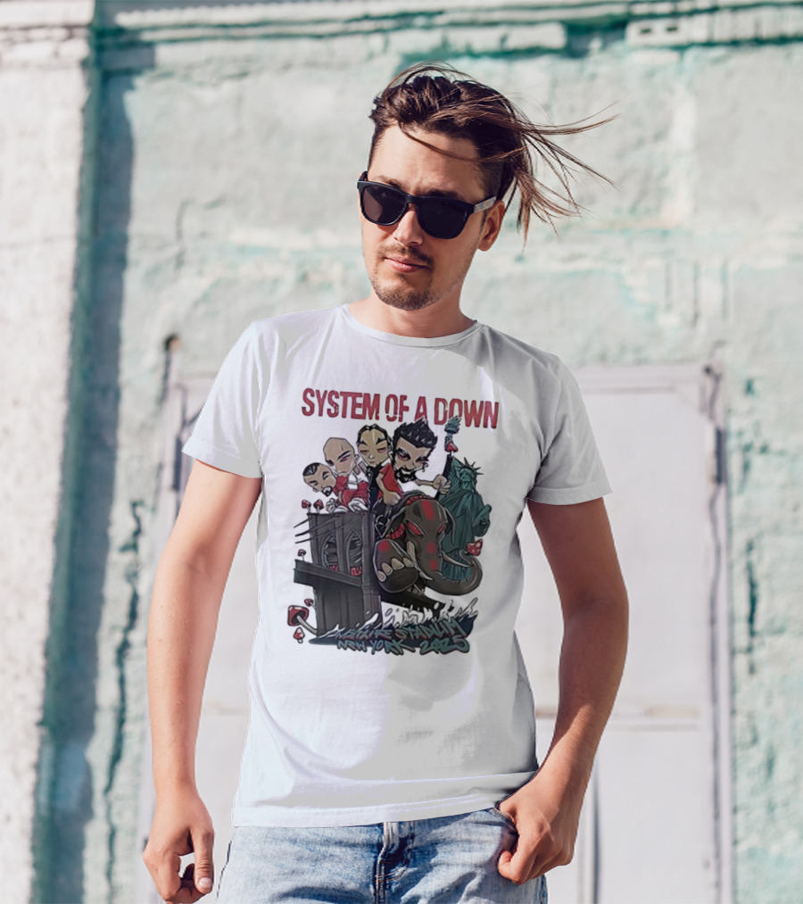 System Of A Down 2025 Chibi Cartoon Yankee Stadium New York T-Shirt