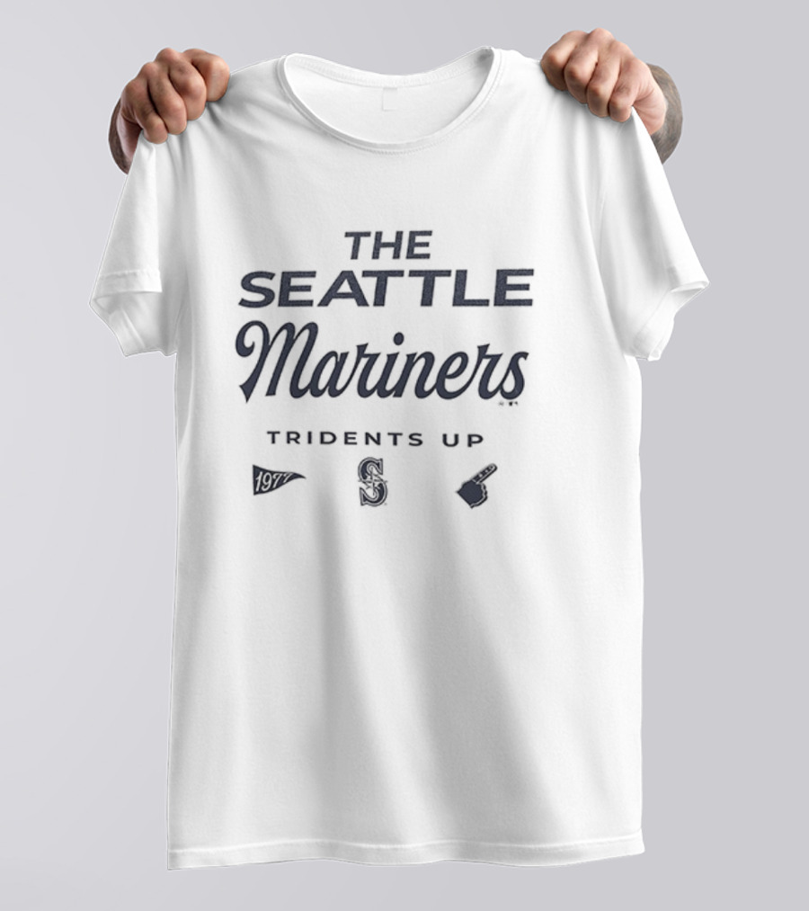 Seattle Mariners Tridents Up Foam Finger And Baseball Icons T-Shirt