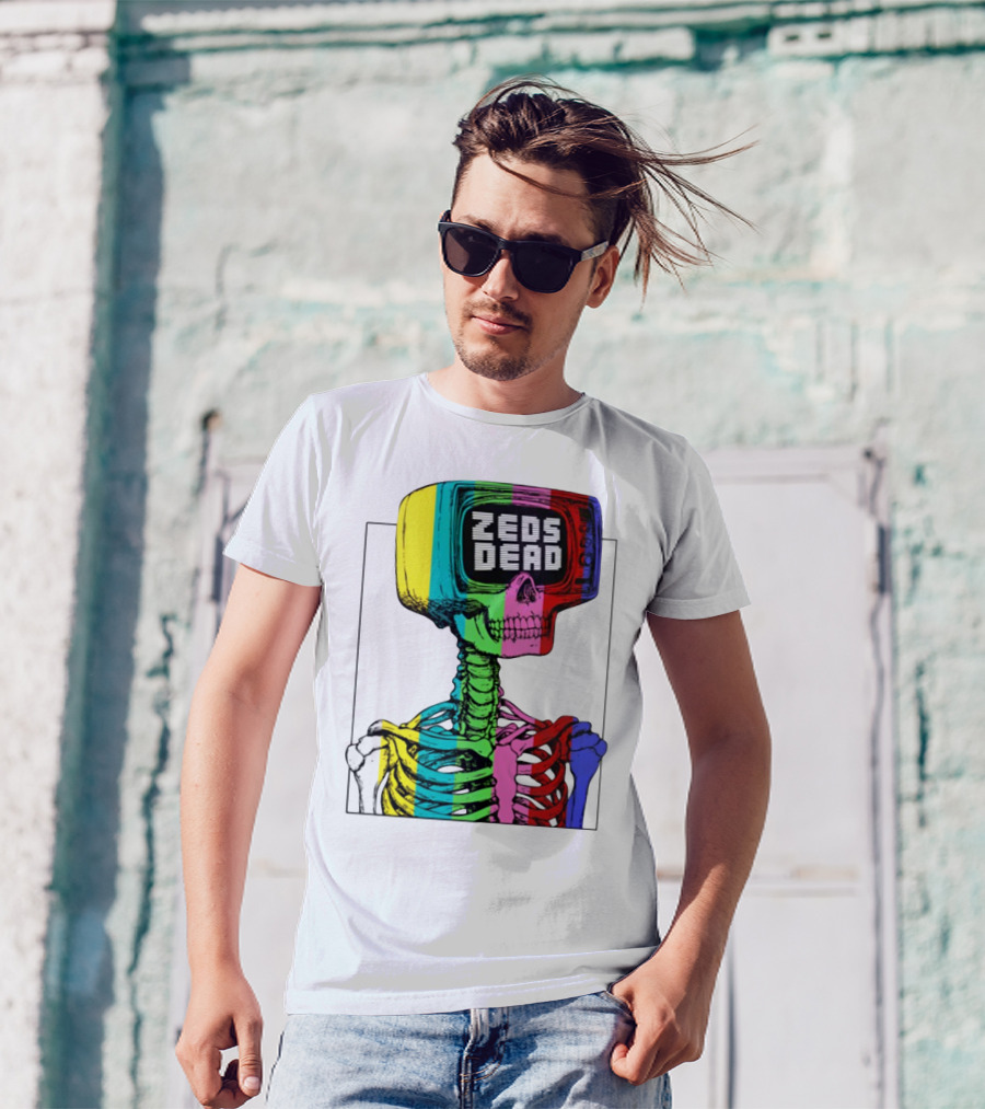 Zeds Dead TV Head Skeleton Multicolor Test Pattern T-Shirt