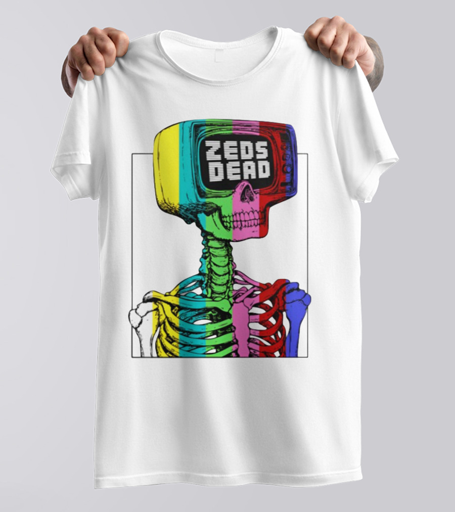 Zeds Dead TV Head Skeleton Multicolor Test Pattern T-Shirt