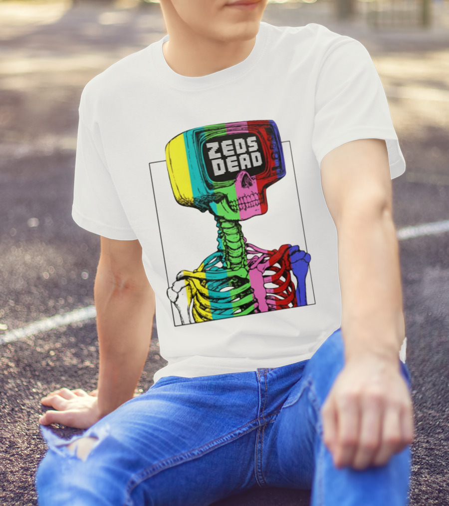 Zeds Dead TV Head Skeleton Multicolor Test Pattern T-Shirt