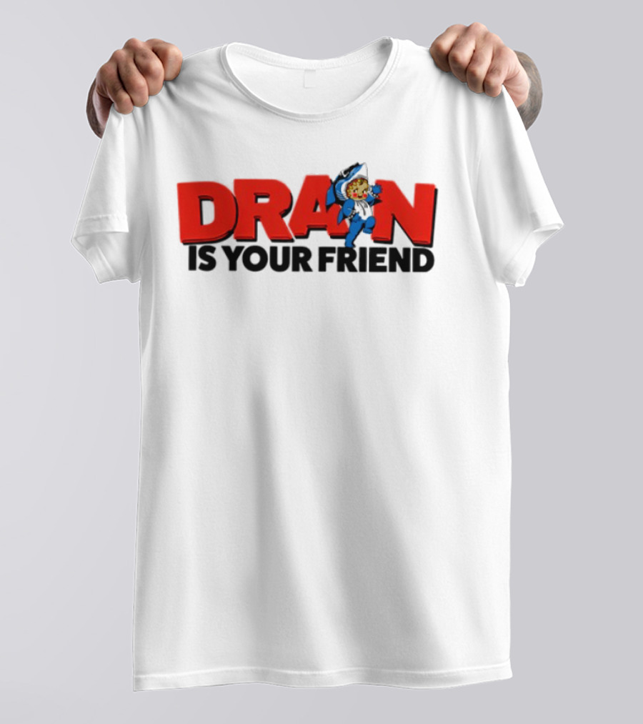 Drain Kewpie Friend In Red Block Letters With Cartoon Character T-Shirt