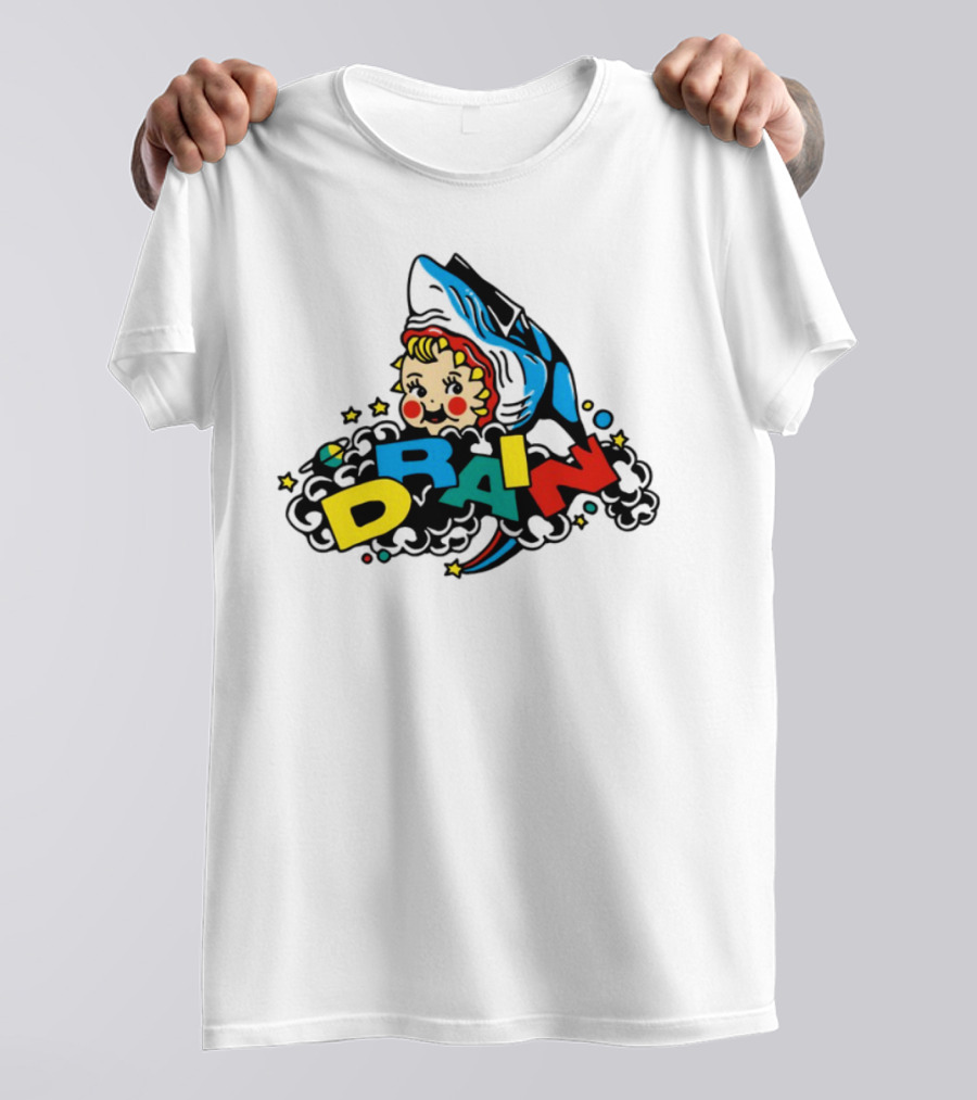 DRAIN831 Rainbow Retro Kid Block Letters Whale T-Shirt