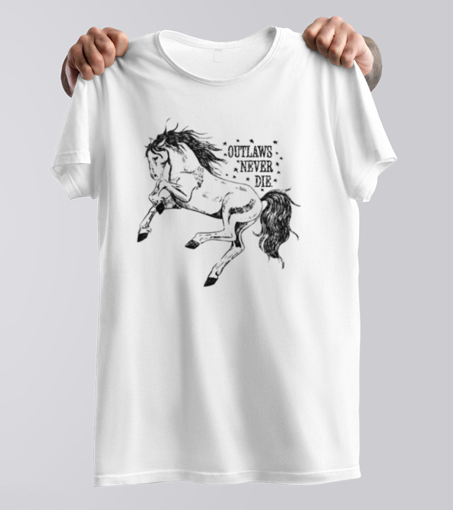 Oatmilklady Wild Horse Outlaws Never Die Retro Western Style T-Shirt