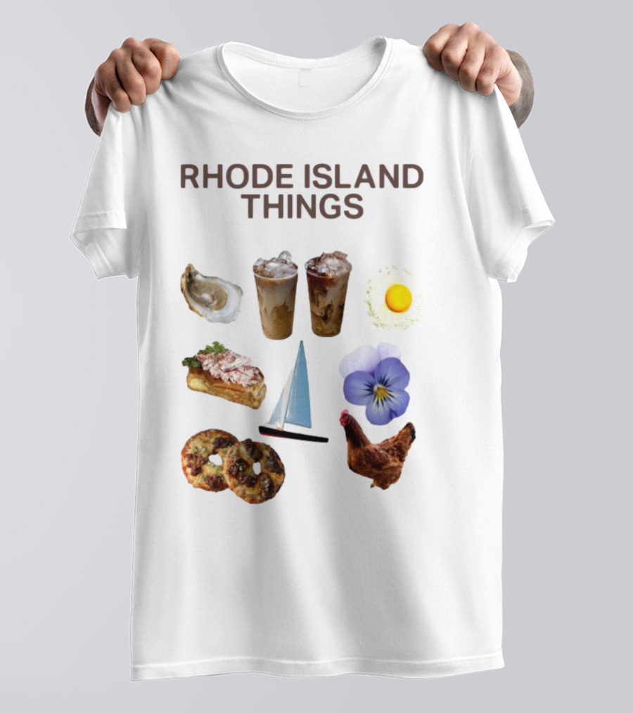Rhode Island Things Iced Coffee Lobster Roll Sailboat Hen Johnnycakes T-Shirt