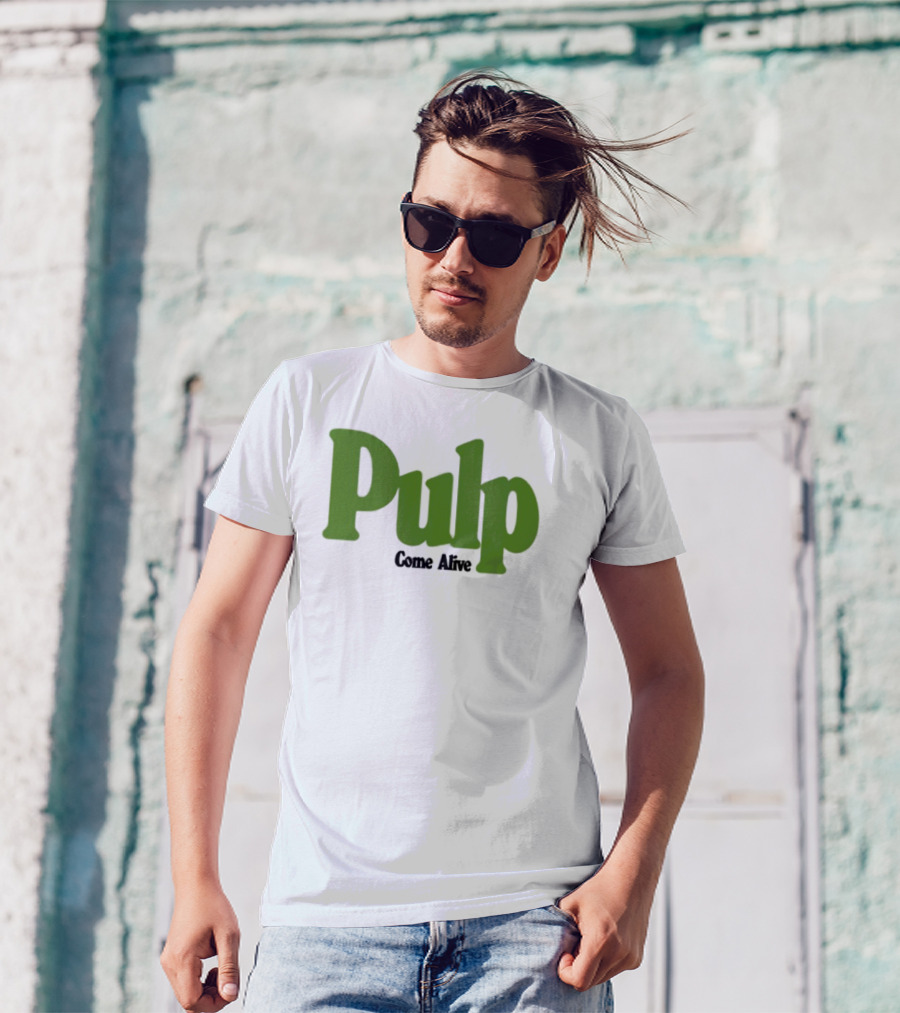 Pulp Come Alive Ecru Retro Bold Green Typography T-Shirt