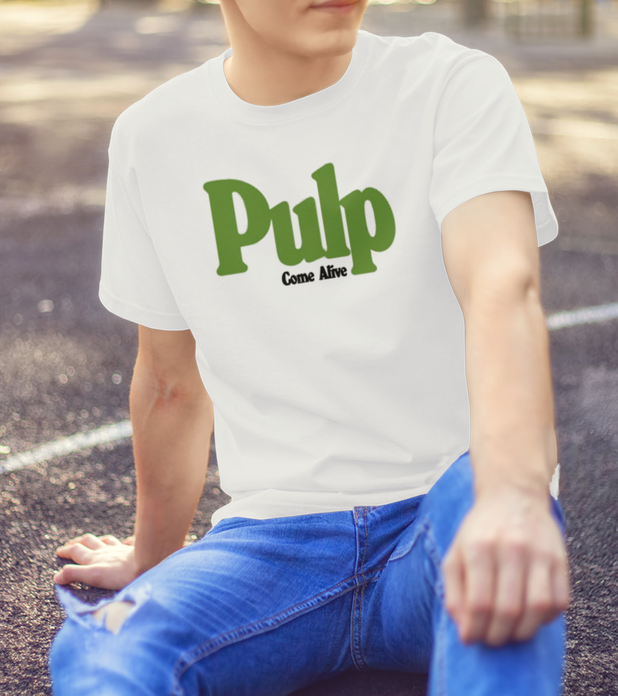 Pulp Come Alive Ecru Retro Bold Green Typography T-Shirt