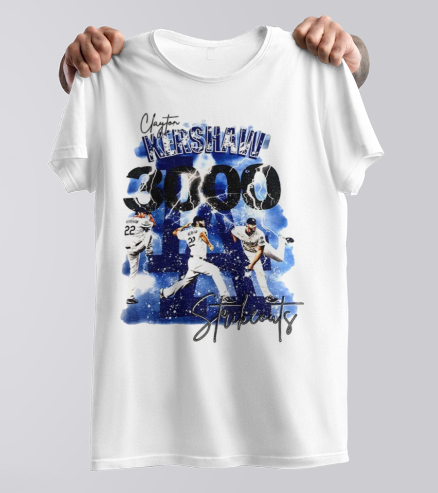 Clayton Kershaw 3000 Strikeouts Los Angeles Dodgers MLB Vintage T-Shirt