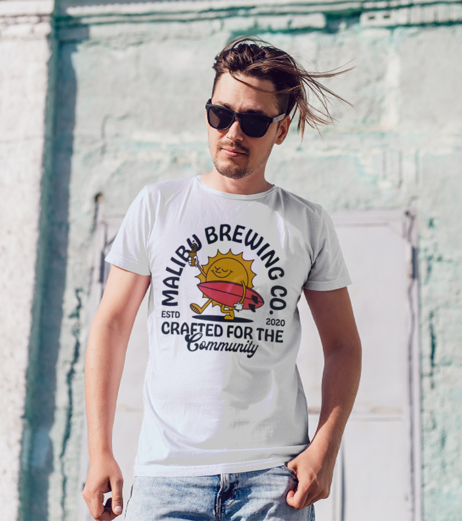 Malibu Brewing Co Estd 2020 Crafted For The Community Sun Surfboard T-Shirt