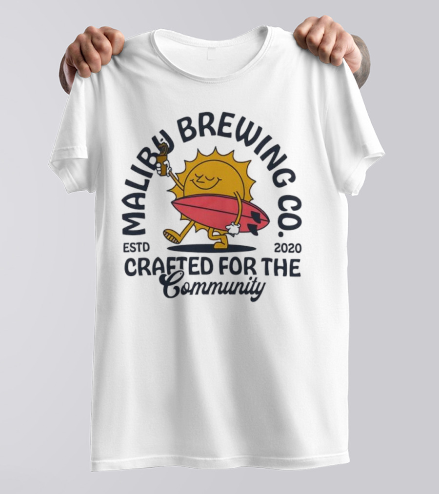 Malibu Brewing Co Estd 2020 Crafted For The Community Sun Surfboard T-Shirt