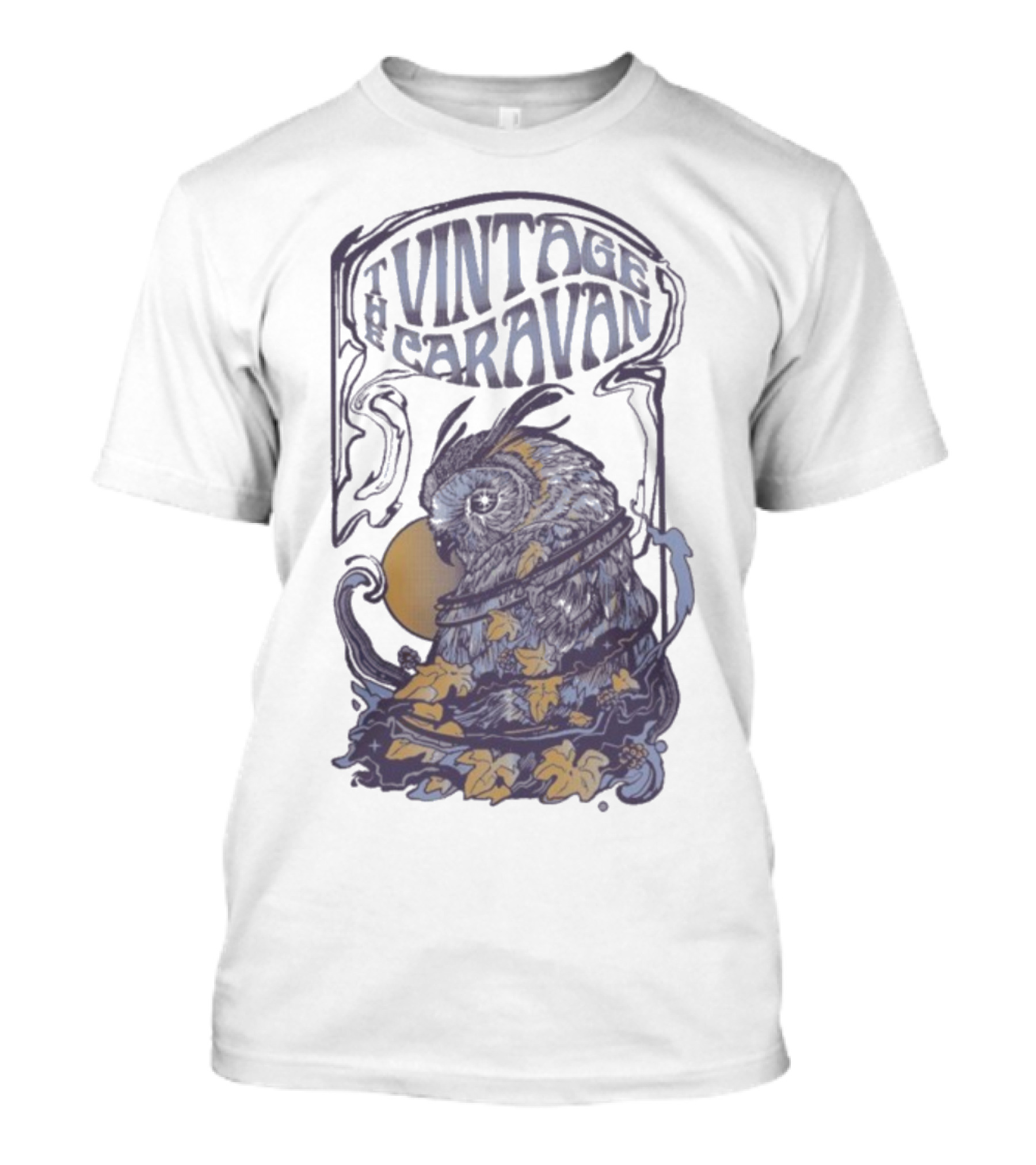 The Vintage Caravan Psychedelic Owl Art Nouveau Style T-Shirt