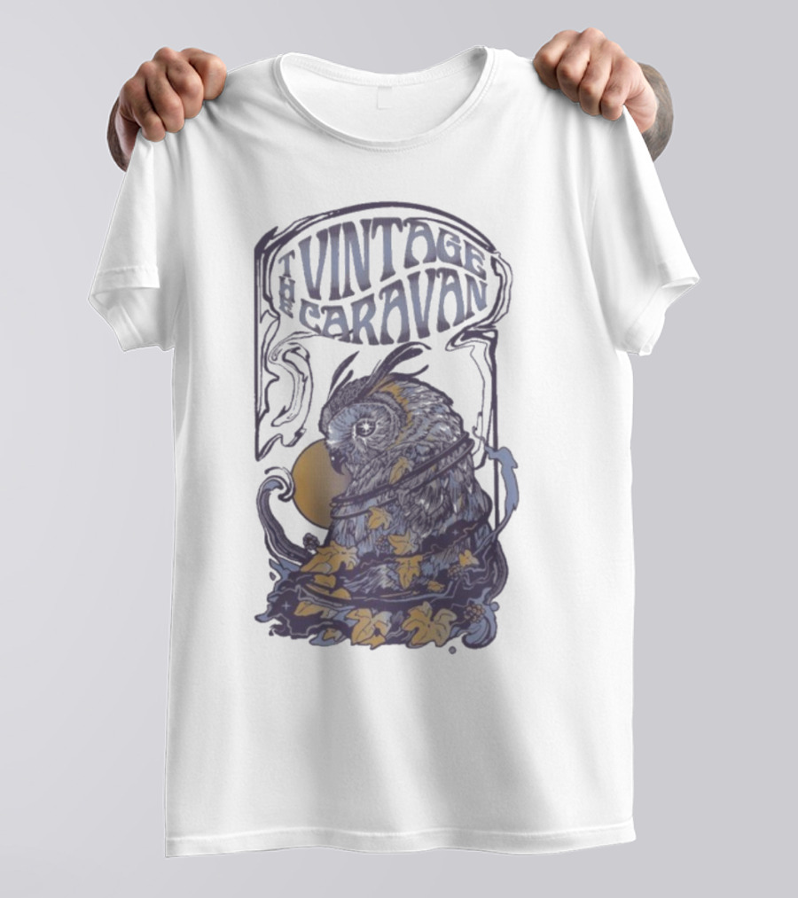 The Vintage Caravan Psychedelic Owl Art Nouveau Style T-Shirt