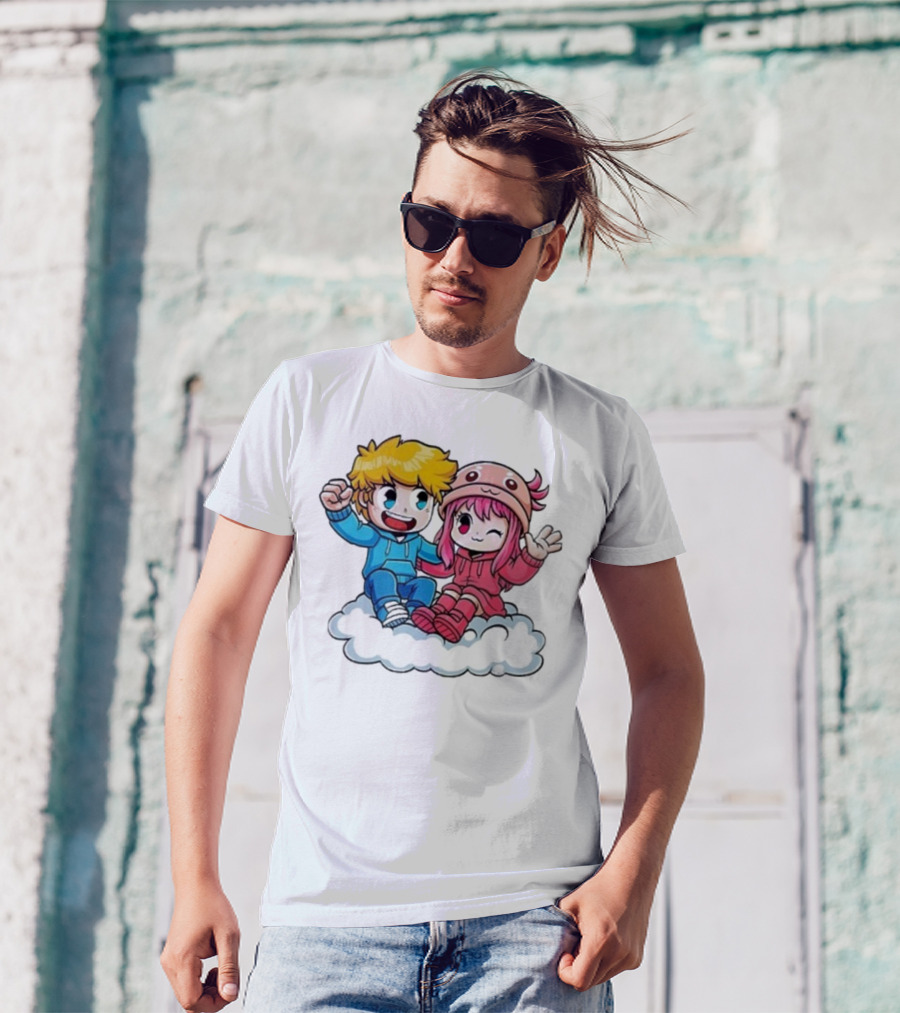 Ukri Et Lea Bio Cute Cartoon Characters On Cloud T-Shirt