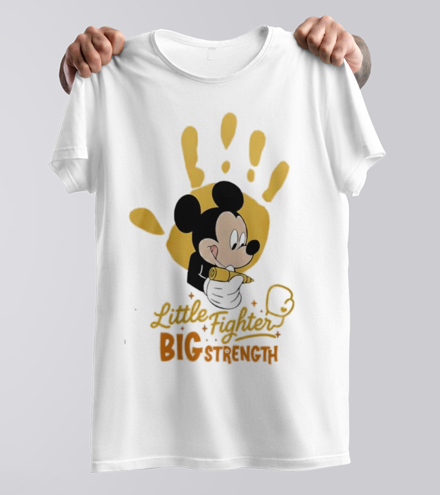 Mickey Mouse Little Fighter Big Strength Cancer Awareness Handprint T-Shirt