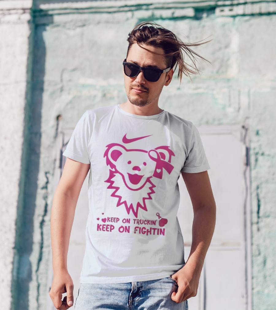 Nike Grateful Dead Bear Keep On Truckin' Keep On Fightin' Breast Cancer Awareness T-Shirt
