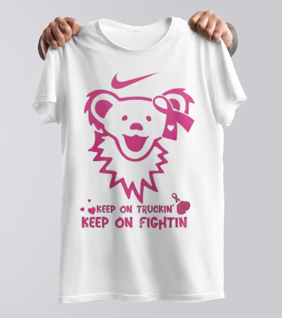 Nike Grateful Dead Bear Keep On Truckin' Keep On Fightin' Breast Cancer Awareness T-Shirt