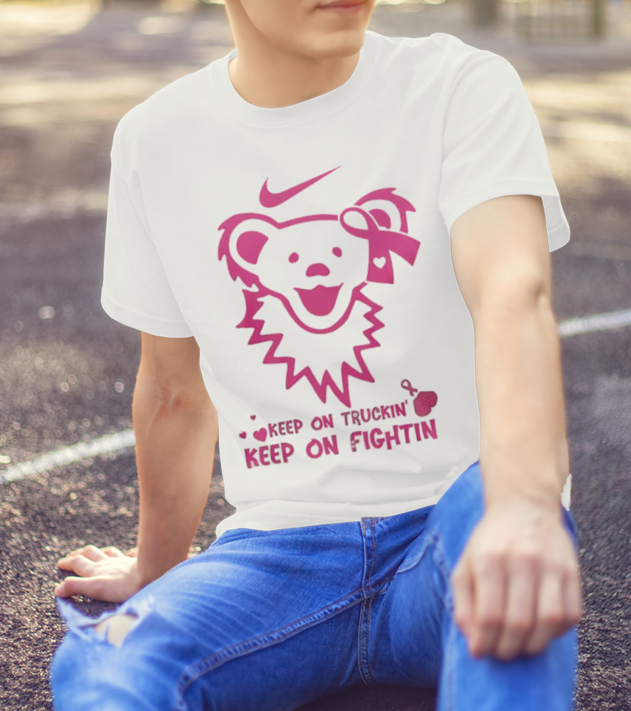 Nike Grateful Dead Bear Keep On Truckin' Keep On Fightin' Breast Cancer Awareness T-Shirt